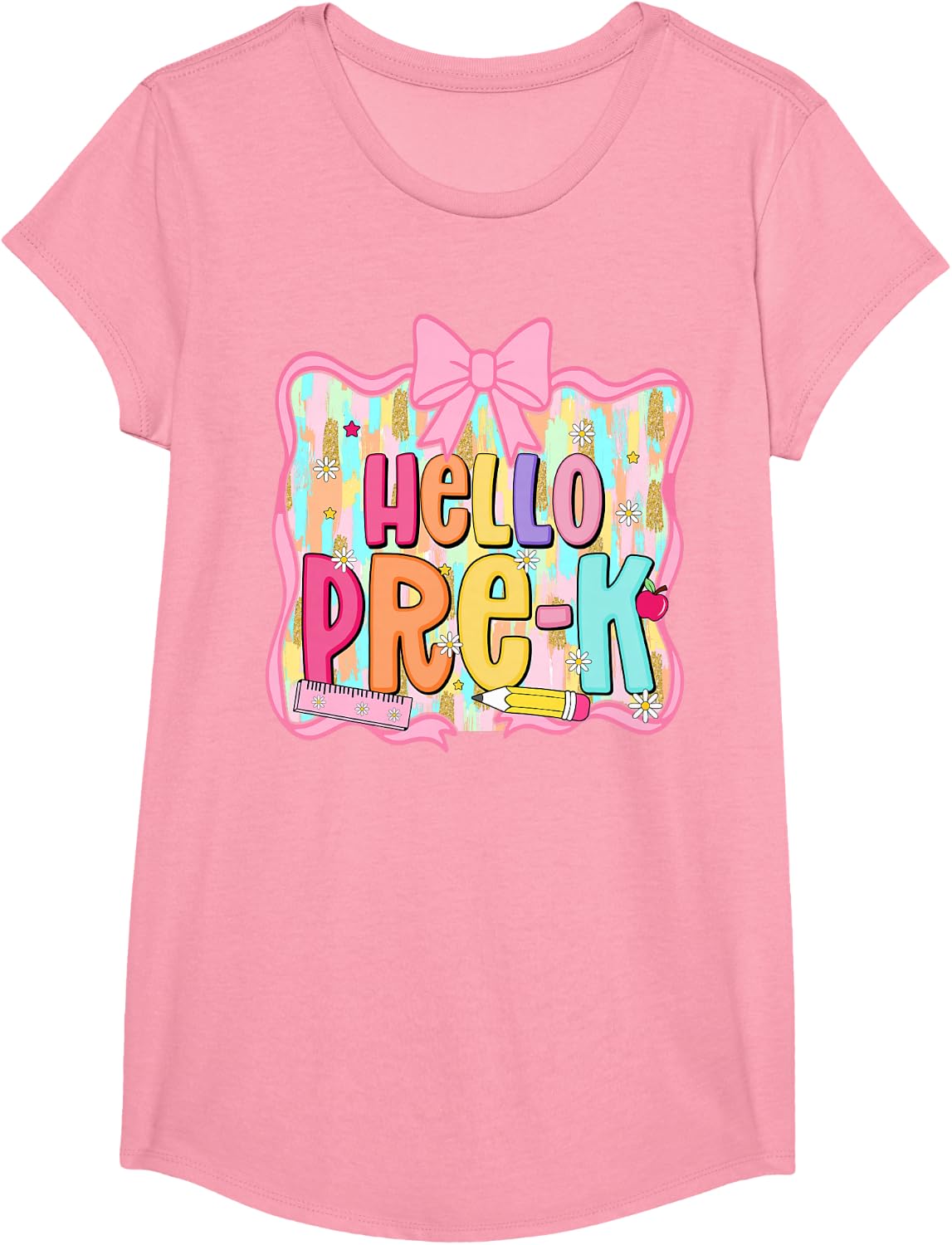 Hello Pre-K Preschool Back to School First Day Teacher Kids T-Shirt Tee - Girls Pink