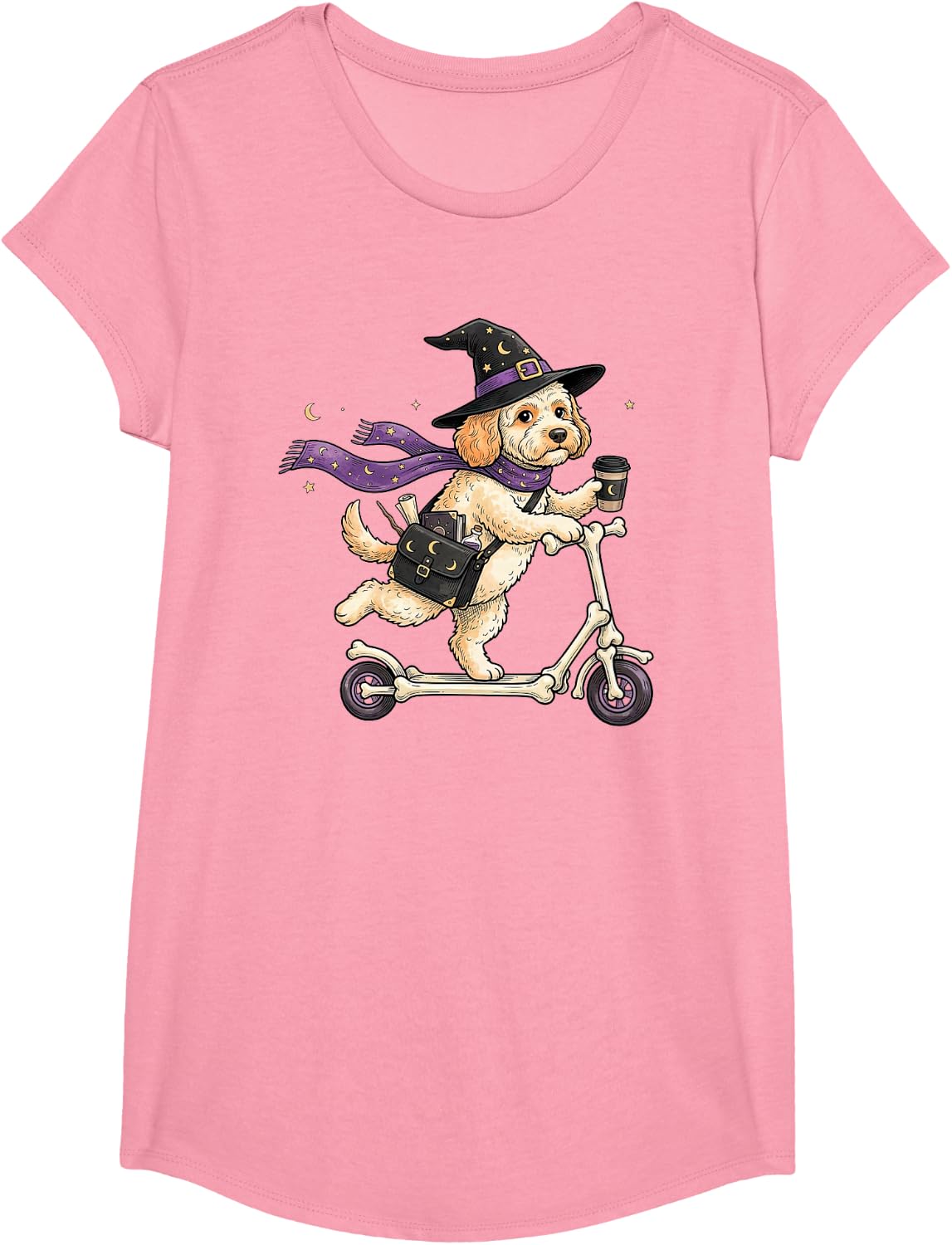 Cockapoo Scooter Witch Halloween Kids Mens Womens T-Shirt - Girls Pink