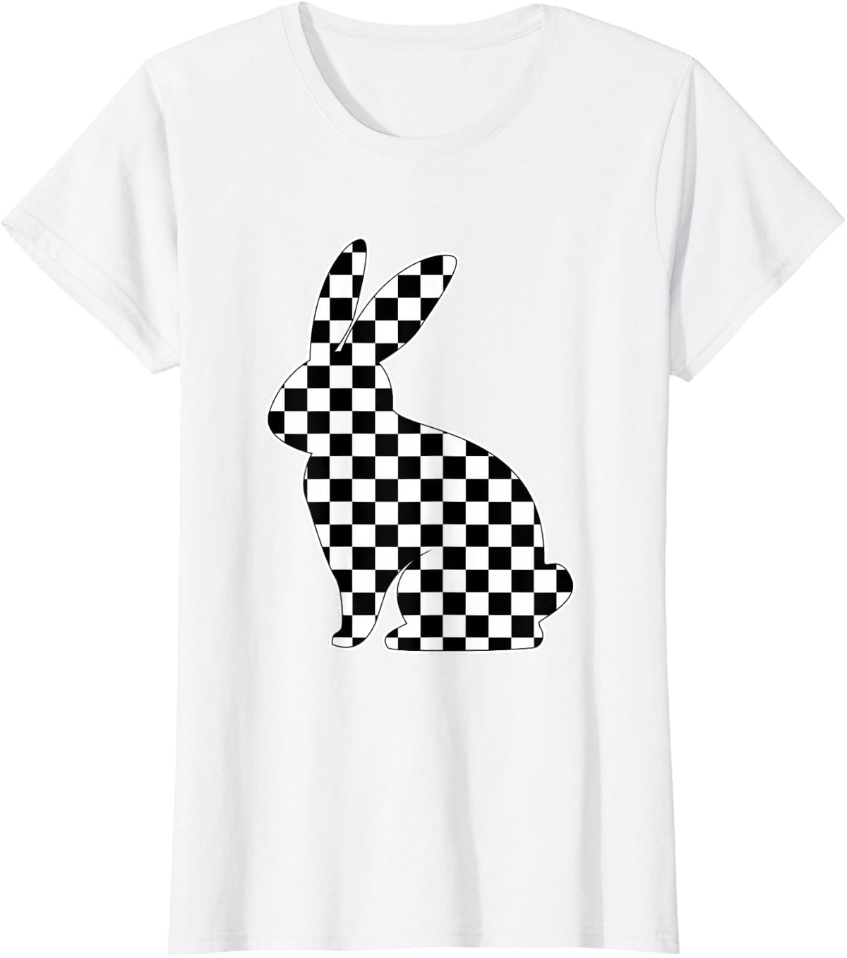 Retro Black white Checkerboard Rabbit Easter Bunny for Tween T-Shirt - White