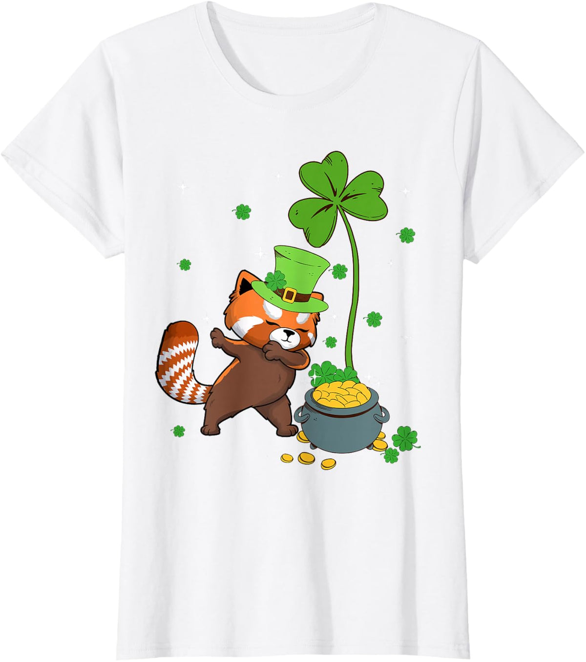 Shamrock Leprechaun Red Panda St Patricks Day Tees T-Shirt - White