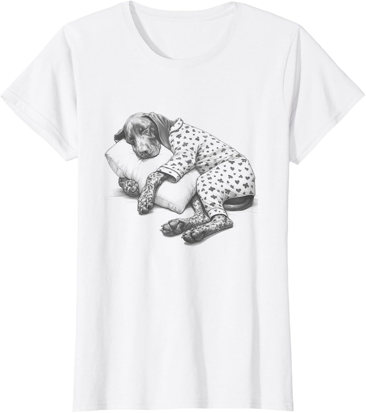 Sleeping Pajama German Shorthaired Pointer Drawing Design T-Shirt - White