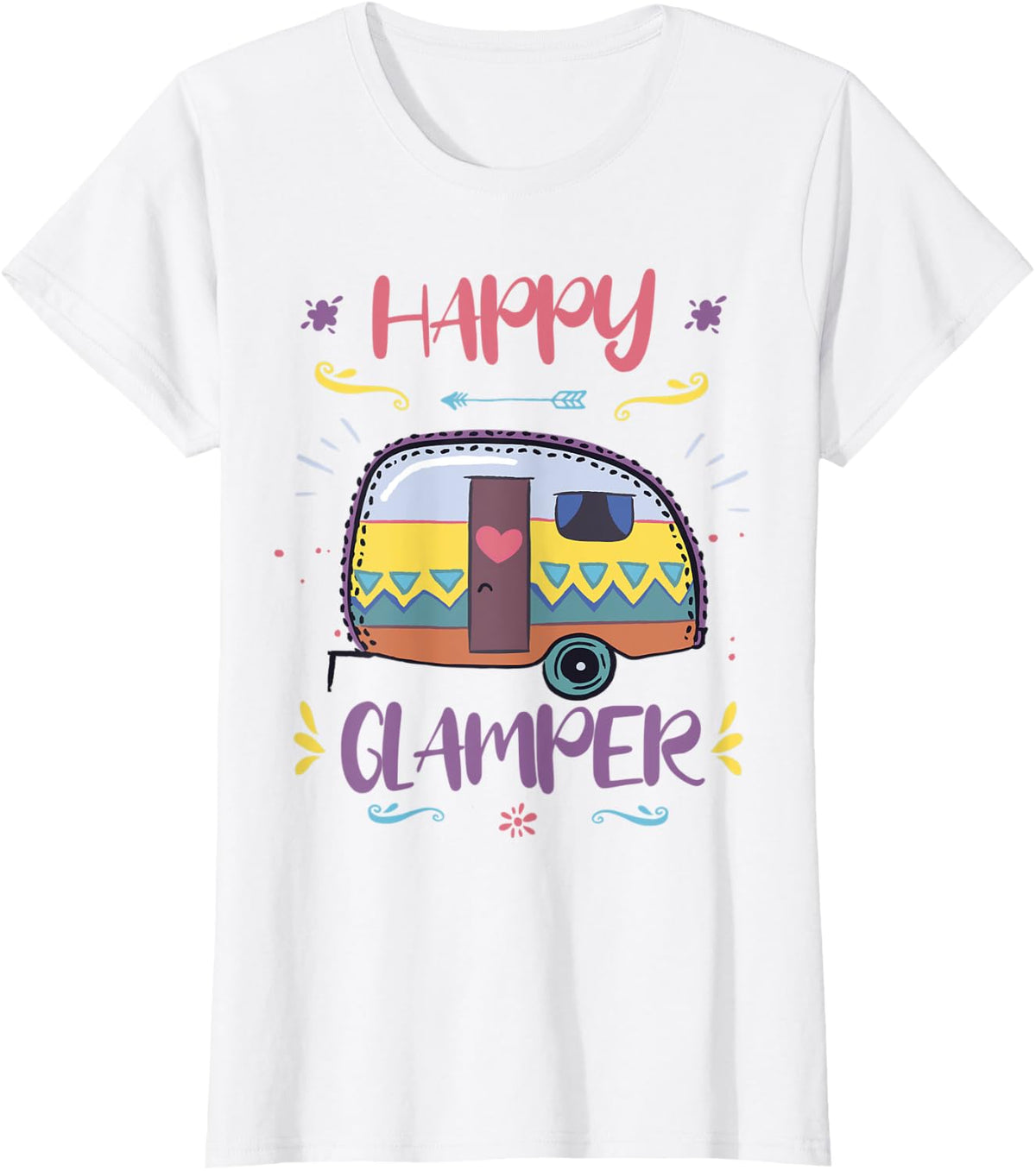 Womens Happy Glamper Camping Lover Girl Camper Camp Vacation TShirt T-Shirt - White