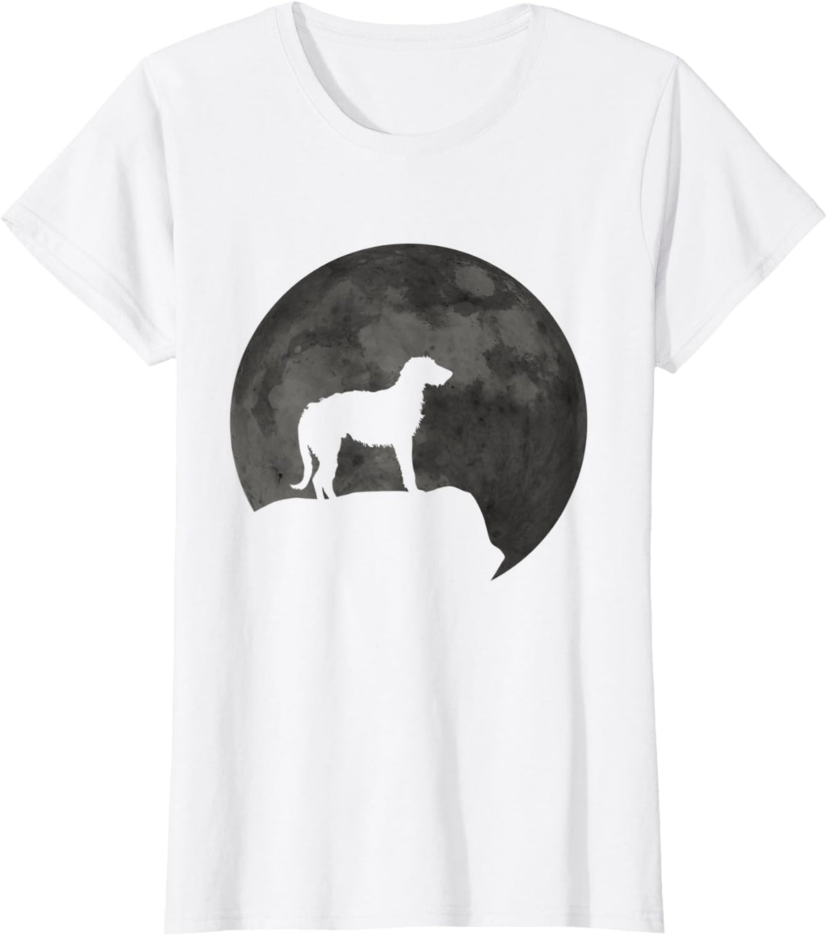Moon And Dog Silhouette - Irish Wolfhound T-Shirt - White