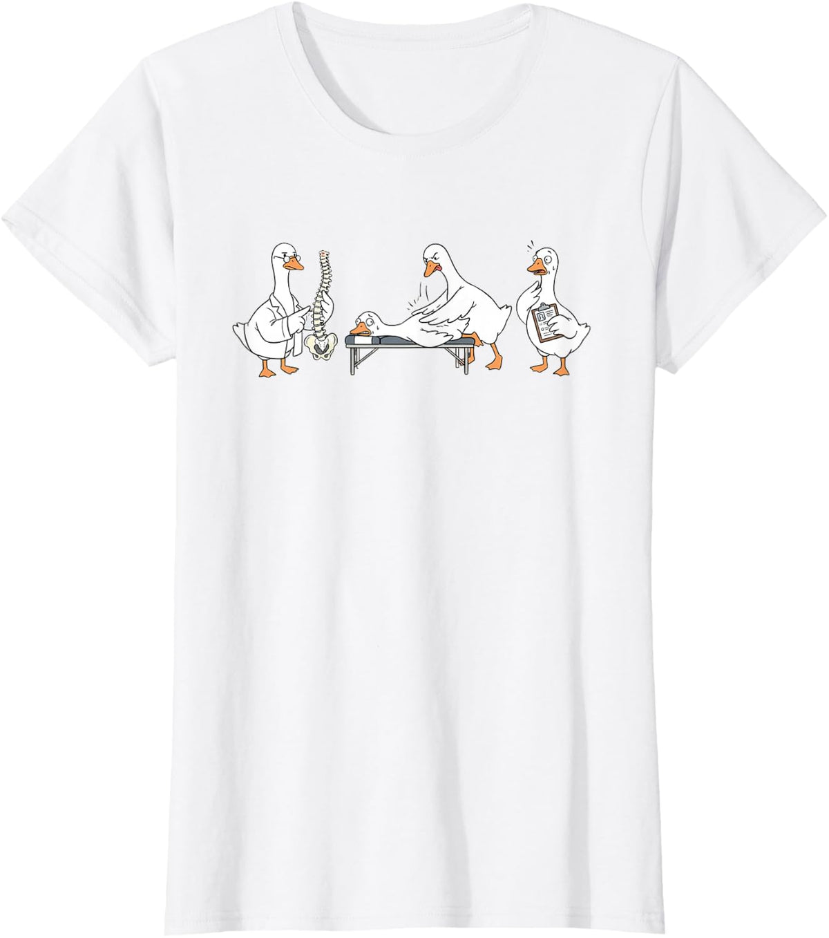 Funny Chiropractor Goose Chiropractic Back Cracking Medical T-Shirt - White