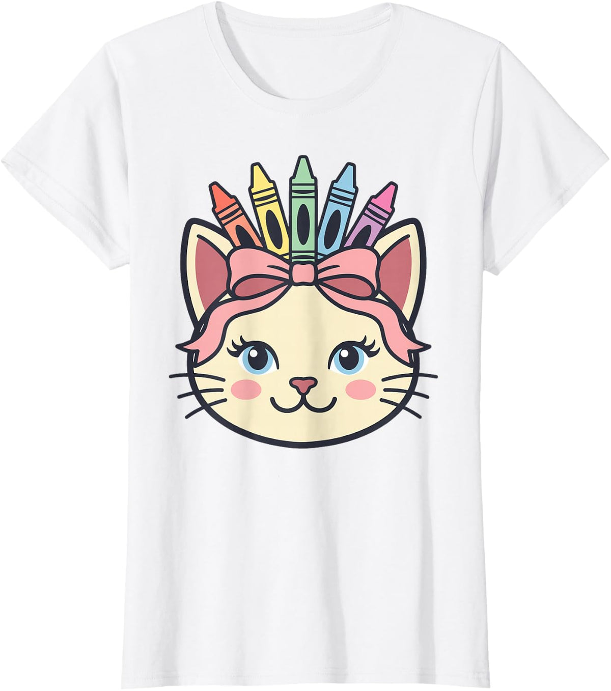 Cat Preschool Teacher Funny Crayon Kitty Cute Lover Back T-Shirt - White