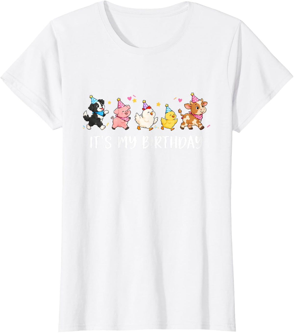 It's My Birthday Animal Theme Wearing Party Hats T-Shirt - White