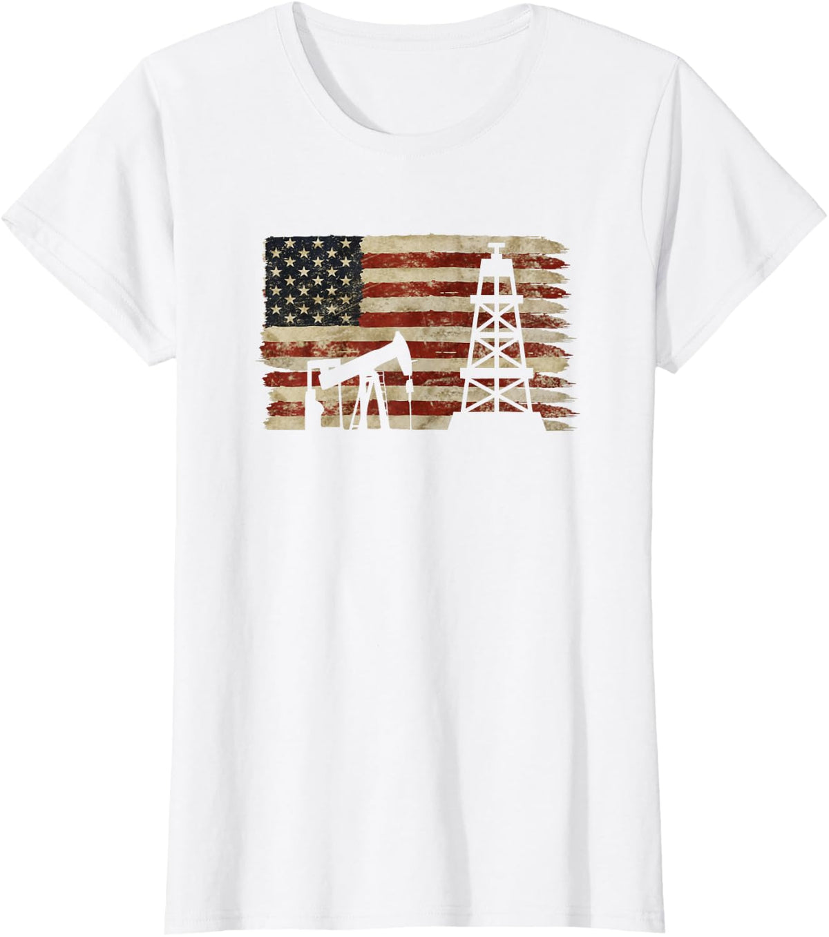 Oil Rig Worker Oilfield Roughneck American Flag T-Shirt - White