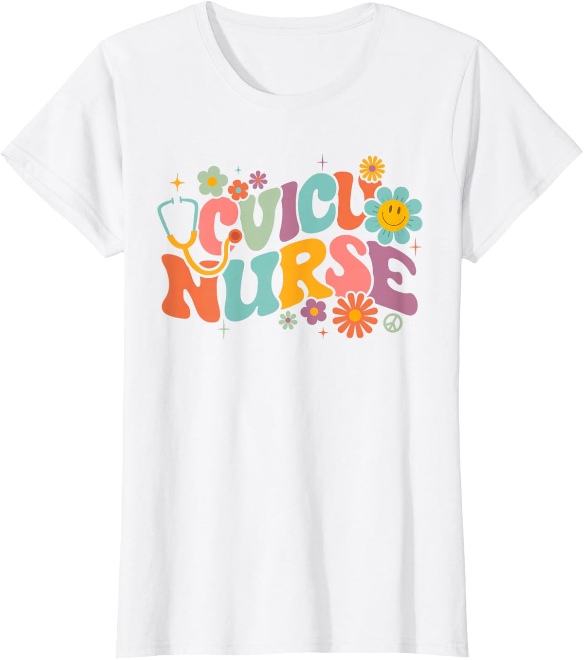 Retro Groovy CVICU Nurse Cardiovascular Intensive Care Unit T-Shirt Tee for Nurses - White