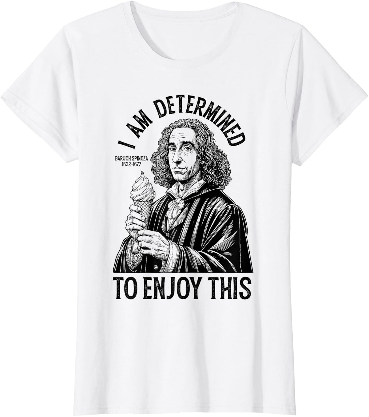 Funny Philosophy Spinoza Determinism Ice Cream Philosopher T-Shirt - White