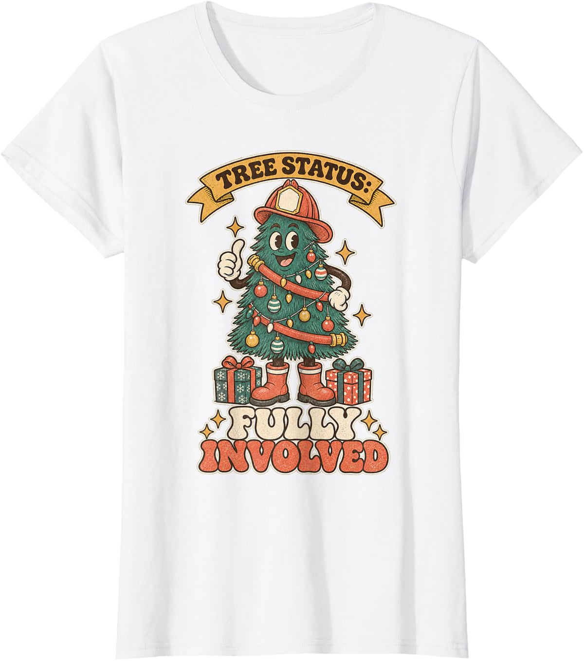 Vintage Firefighter Christmas Tree Humor T-Shirt - White