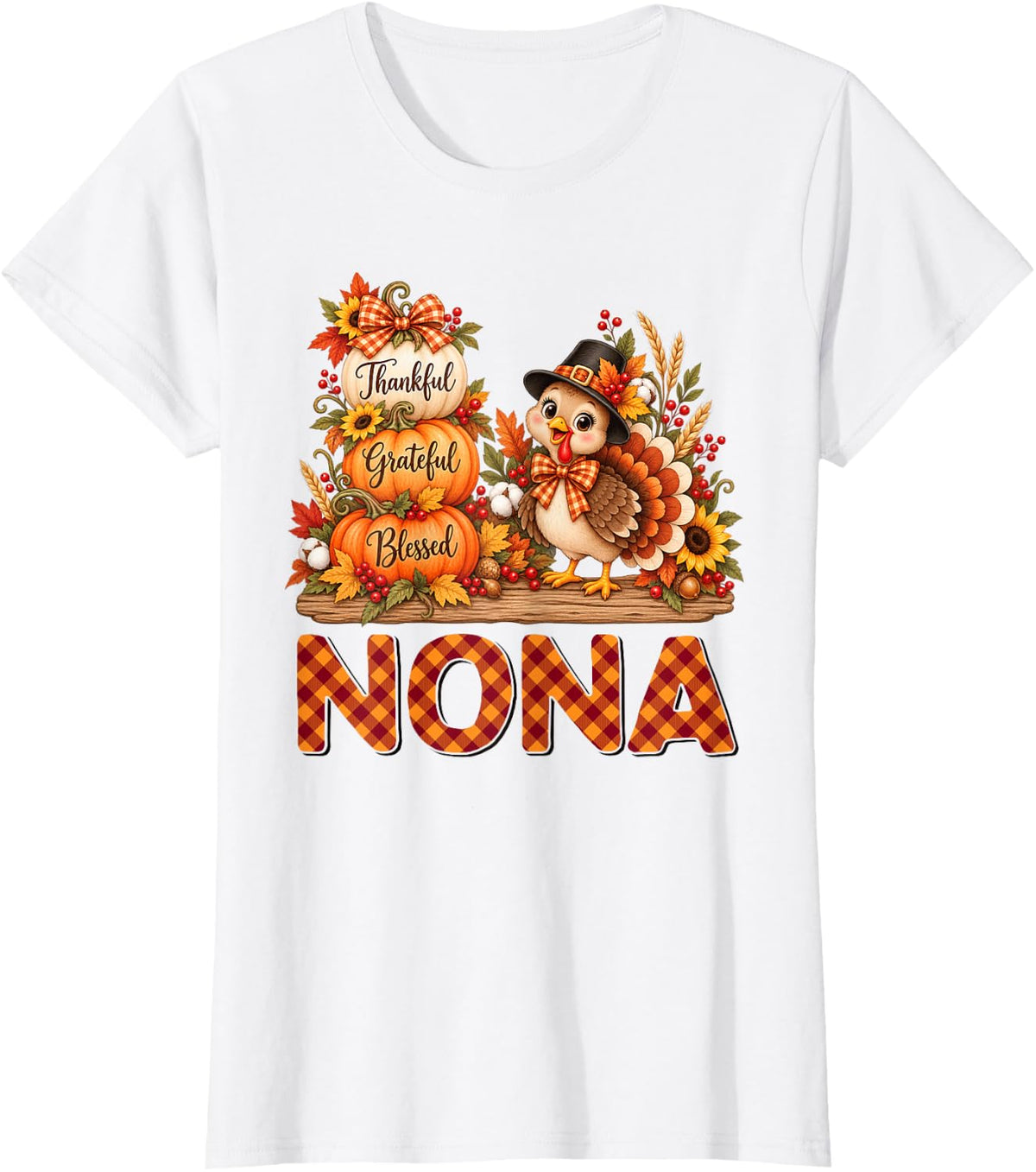Thanksgiving Autumn Thankful Grateful Blessed Nona T-Shirt - White