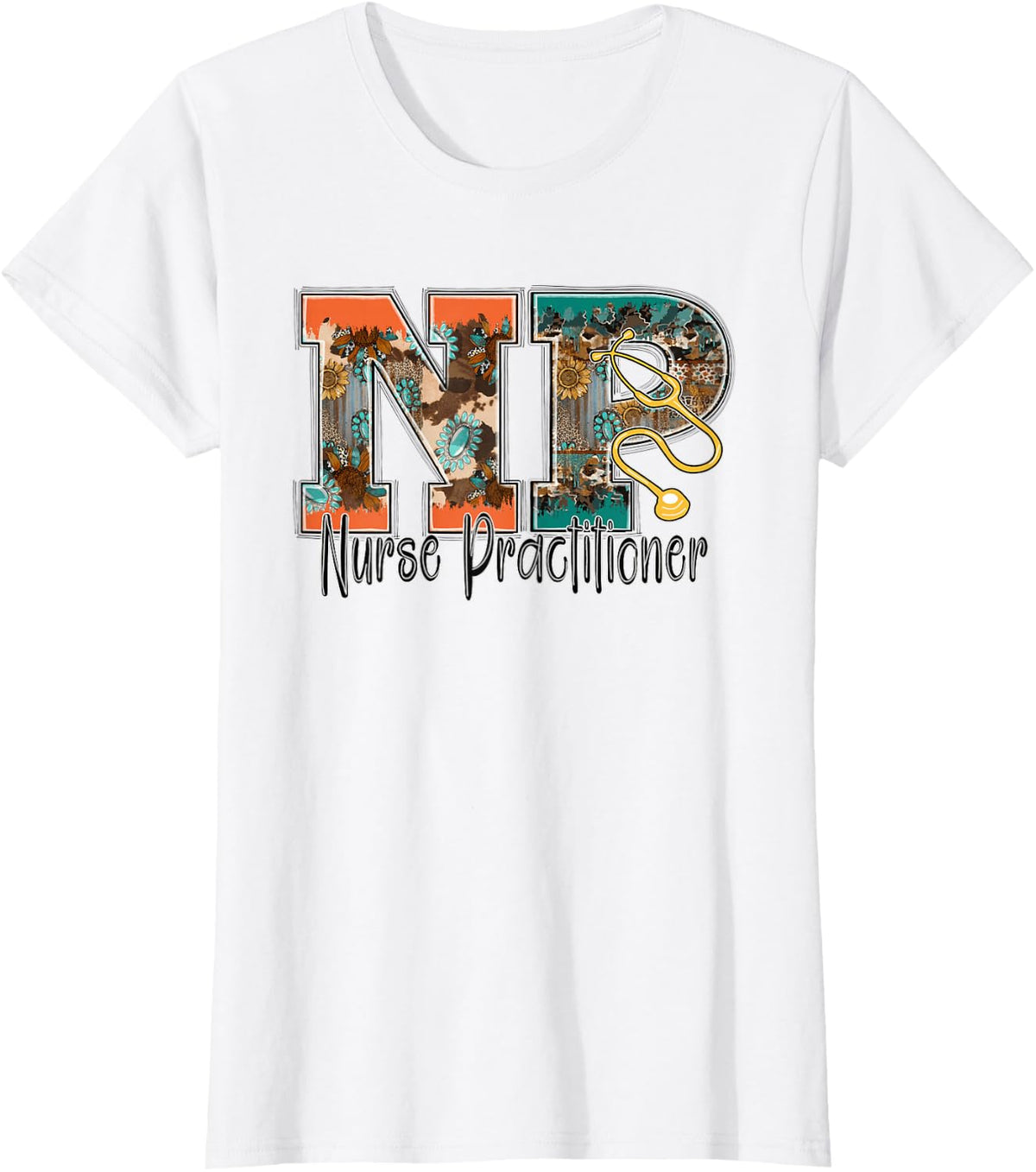 NP Nurse Practitioner Western Boho Stethoscope T-Shirt - White