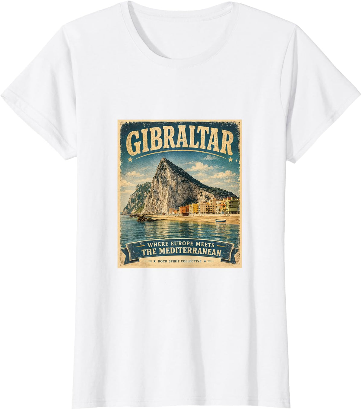 Vintage Travel Poster Rock of Gibraltar Heritage Design T-Shirt - White