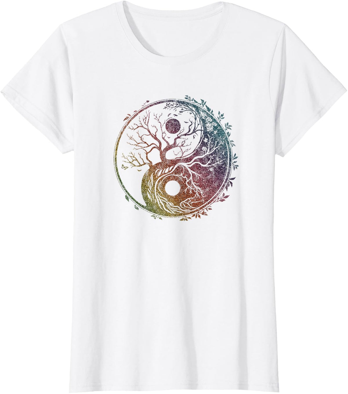 Yin Yang Symbol, Tree of Life, Tai chi, Qigong, Yoga, Taoism T-Shirt - White