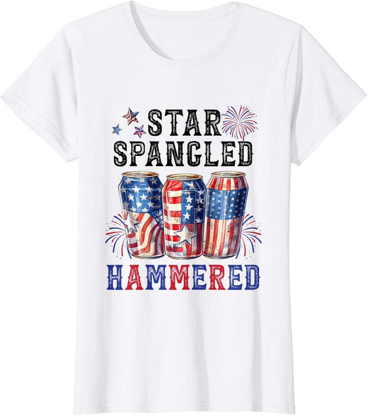 Star Spangled Hammered Beer Lover Funny 4th Of July T-Shirt - White