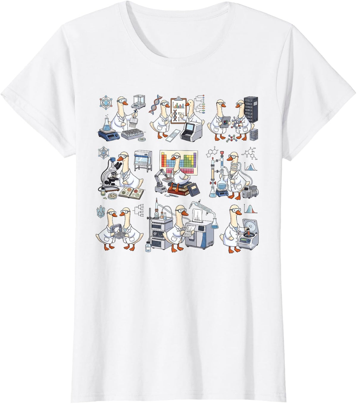 Funny Science Goose Chemistry Lab Coat Periodic Table Goose T-Shirt - White