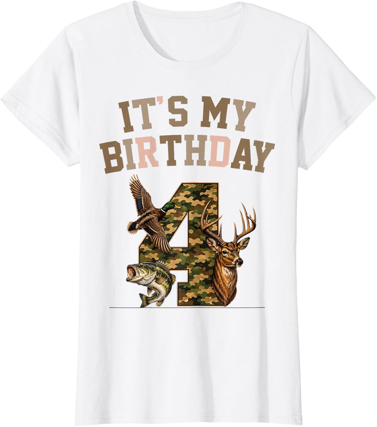 4th Birthday Boy Camo Mallard Duck Hunting 4 Years Old T-Shirt - White