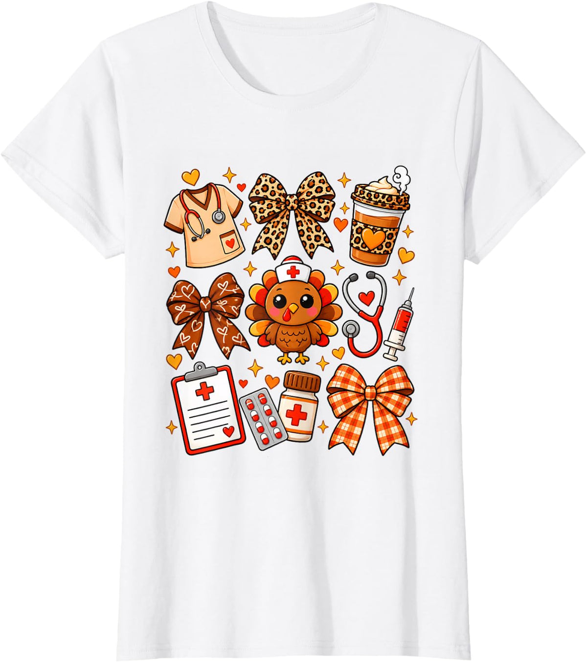 Thanksgiving Nurse Turkey Coquette Stethoscope RN Fall Humor T-Shirt - White