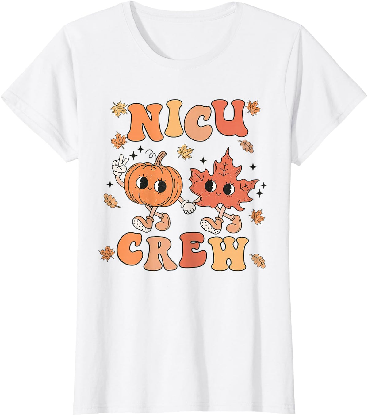 NICU Crew Pumpkin Leaf Fall NICU Nurse Halloween T-Shirt - White