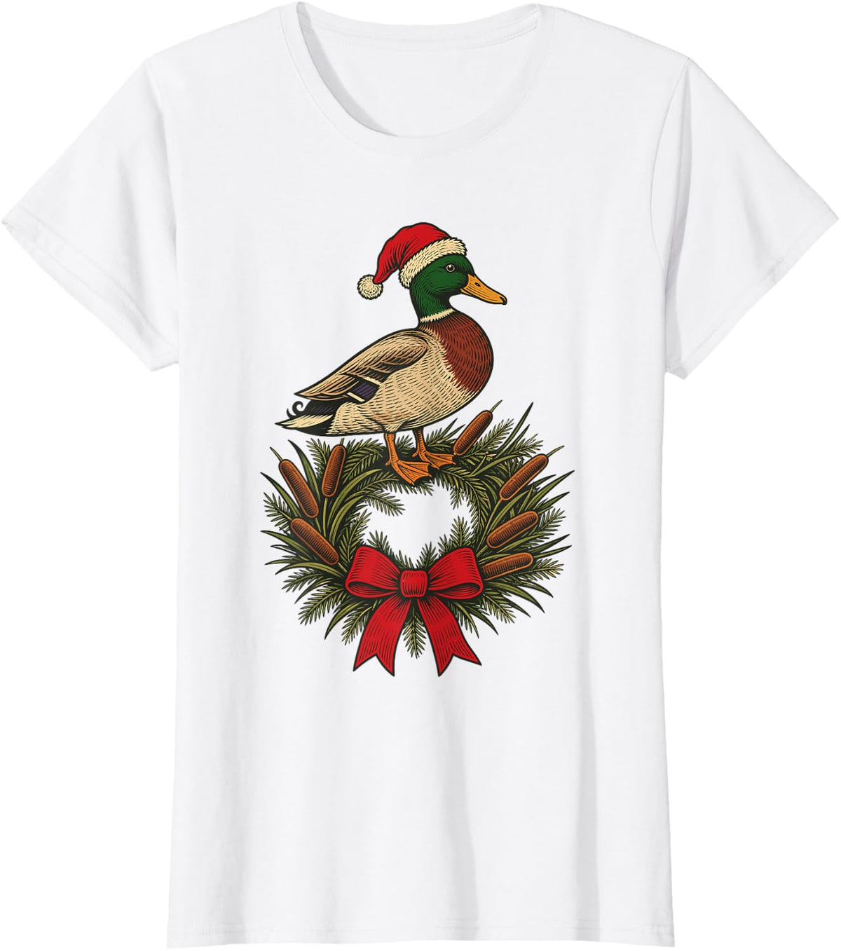 Duck Hunting Christmas Wreath Santa Hat Drake T-Shirt - White