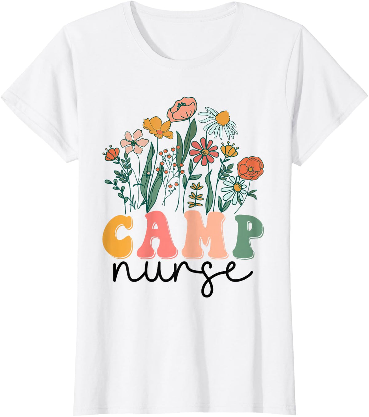 Groovy Wildflower Camp Nurse Tees T-Shirt - White