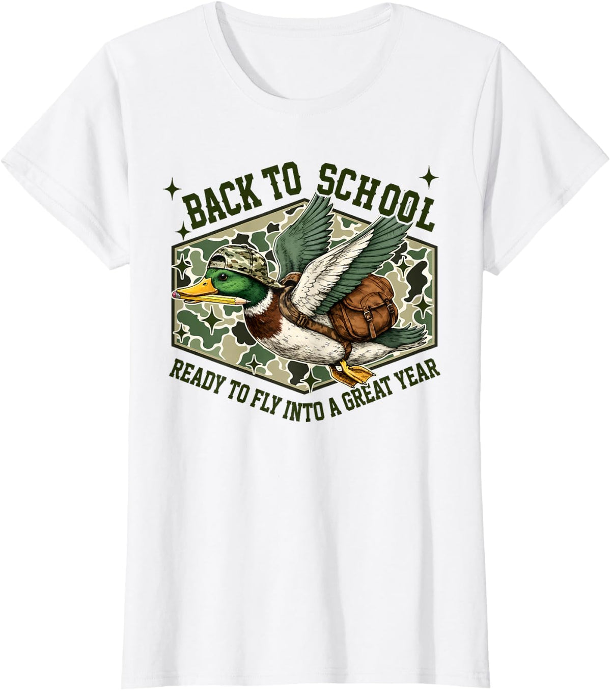 Back to School Ready to Fly Into A Great Year Camo Duck Kids T-Shirt - White