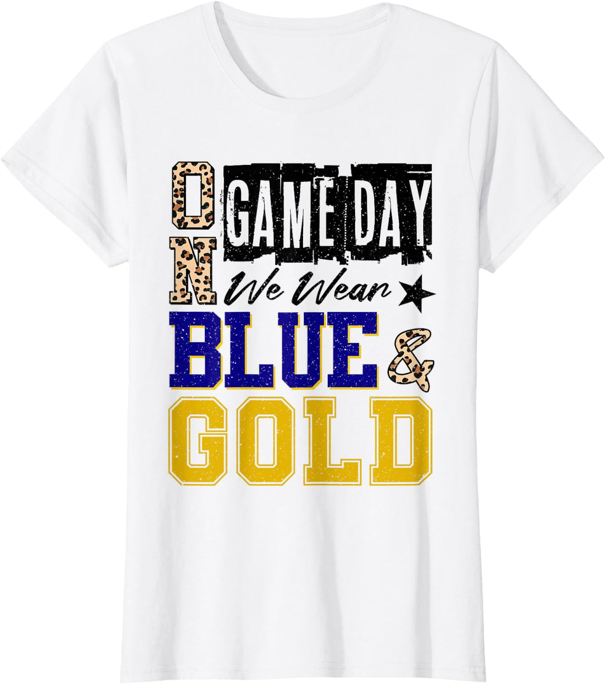On Game Day Football We Wear School Spirit in Blue and Gold T-Shirt - White