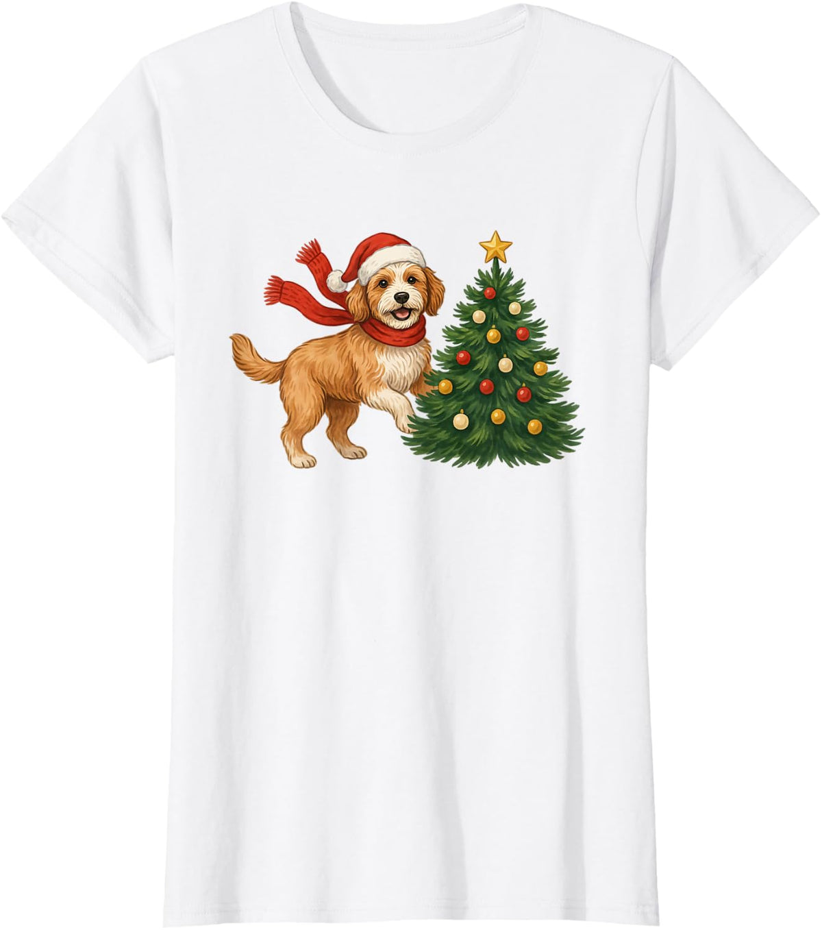 Cute Christmas Cavapoo Cavoodle Holiday Tree Santa Dog Lover T-Shirt - White