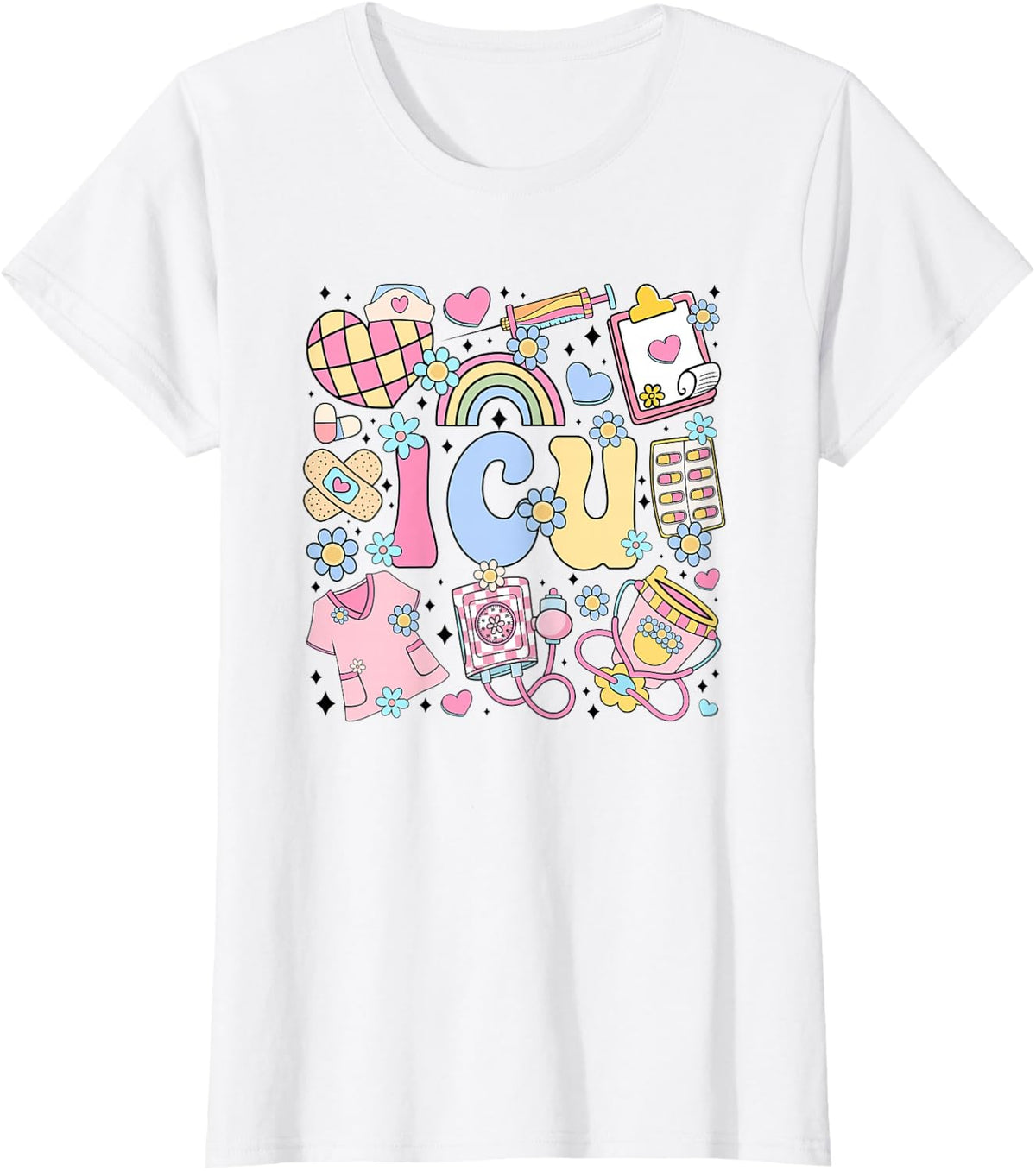 ICU Nurse Stuff Retro Intensive Care Nurse Squad Nursing T-Shirt - White