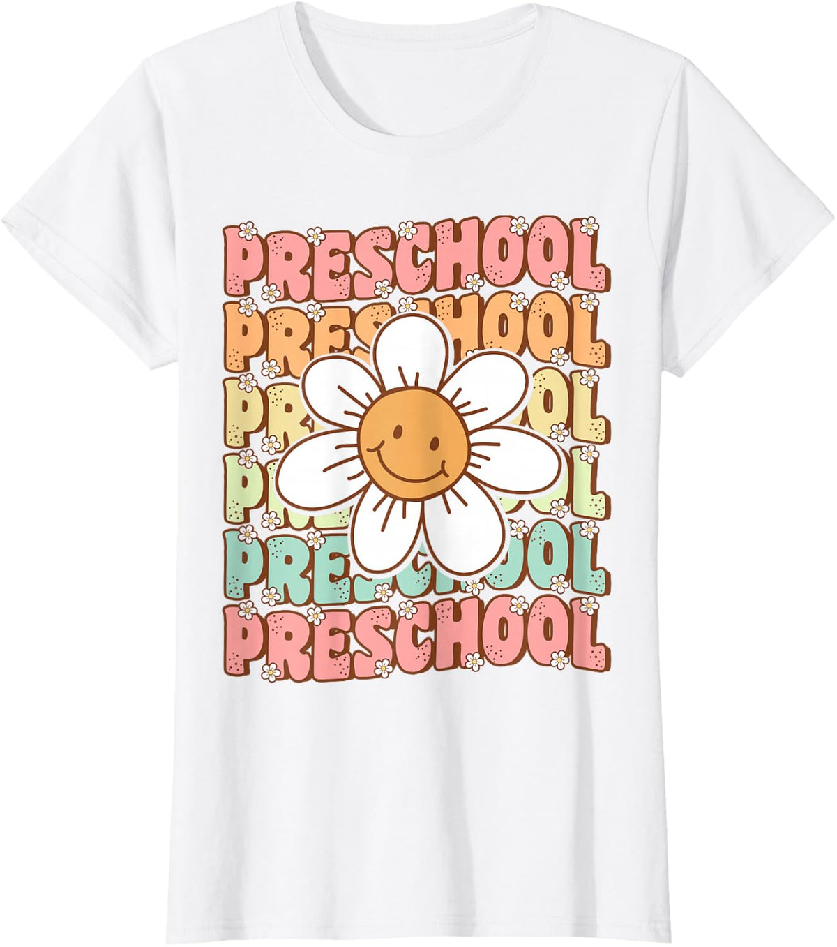 Groovy Preschool Cute Back to School First Day of Pre K T-Shirt - White