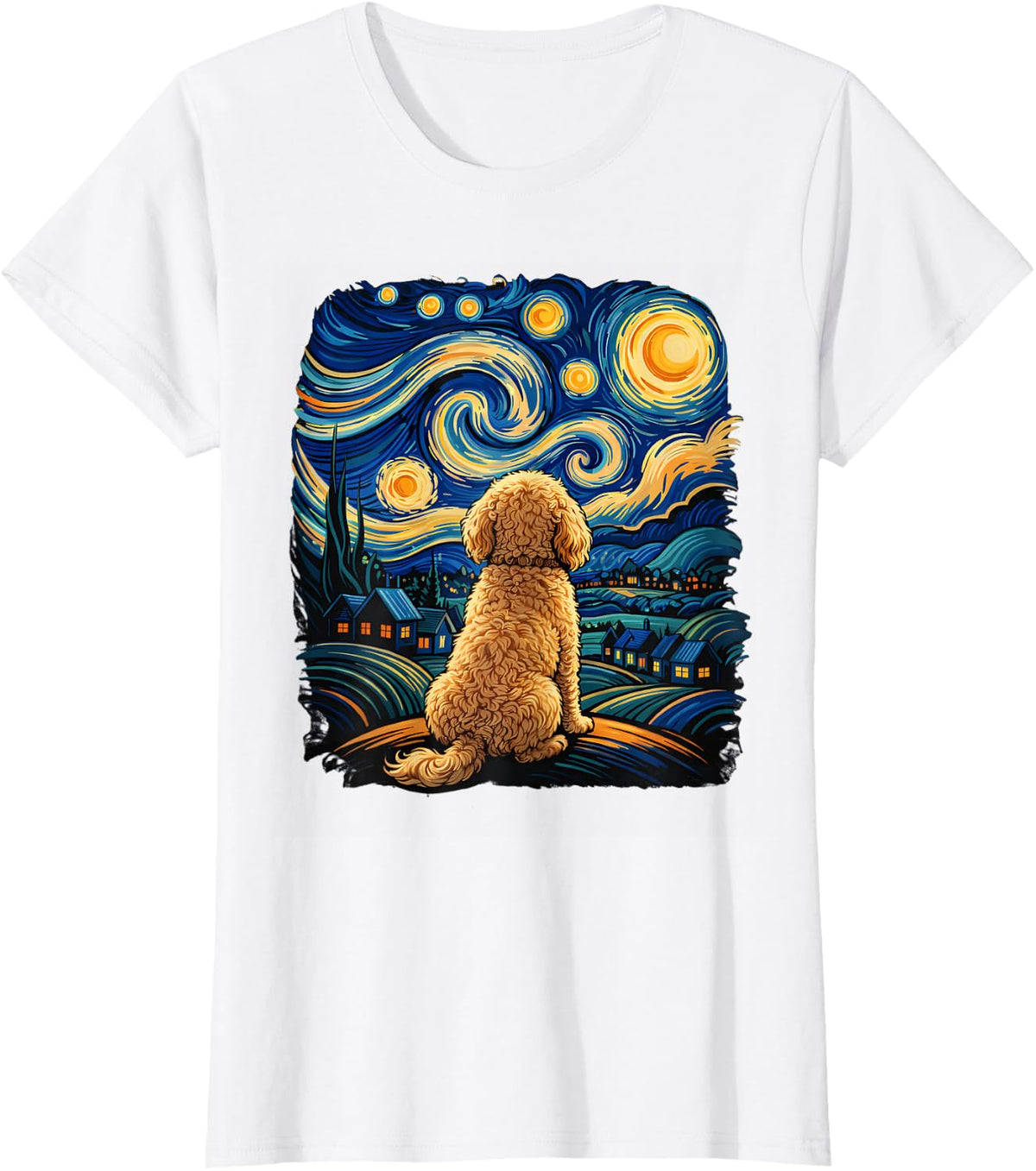 Cockapoo Starry Sky Dog Lover Artistic Night Art Painting T-Shirt - White