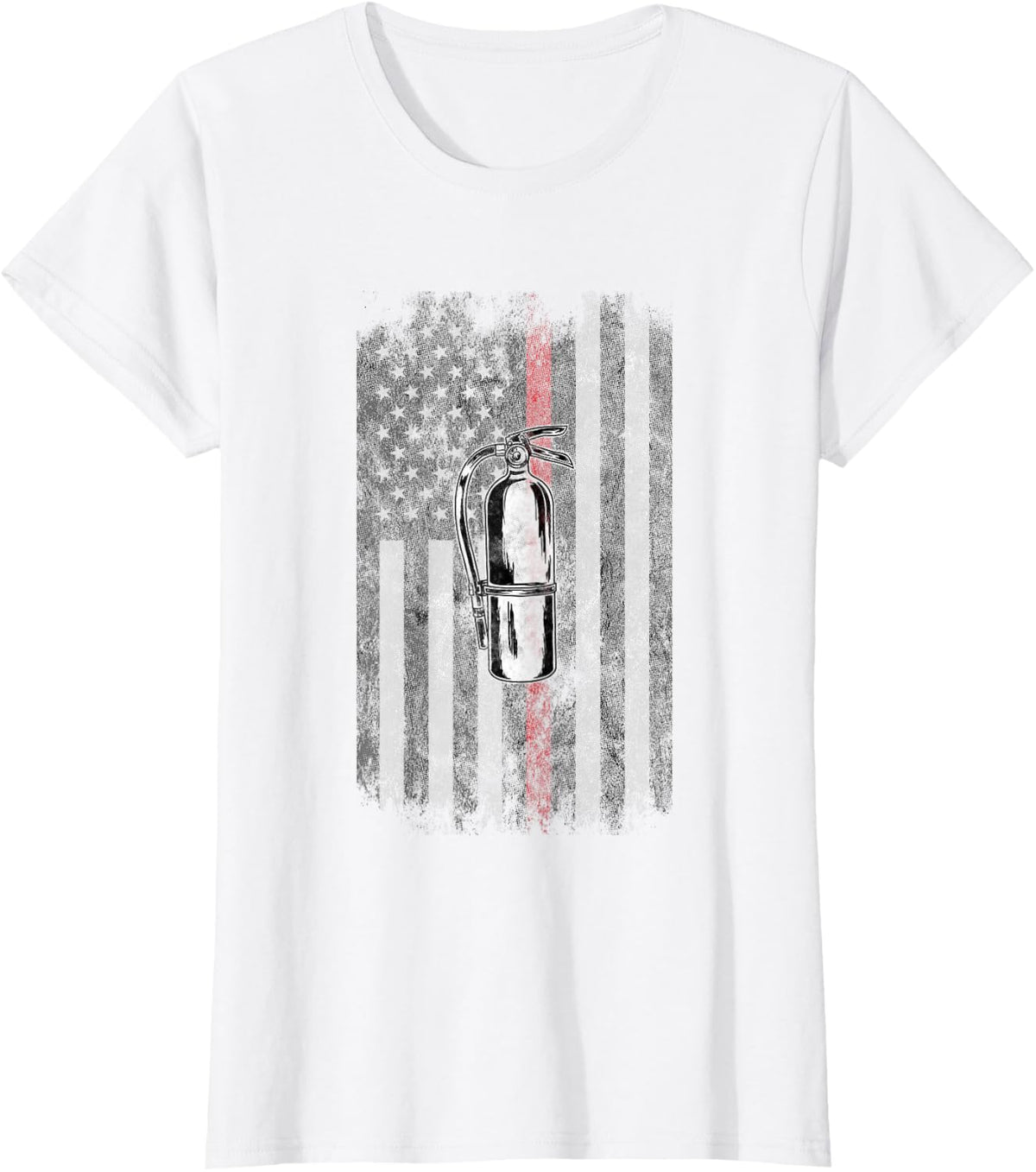 Fire extinguisher American Flag Thin Red Line Firefighter T-Shirt for Women Kids Men - White