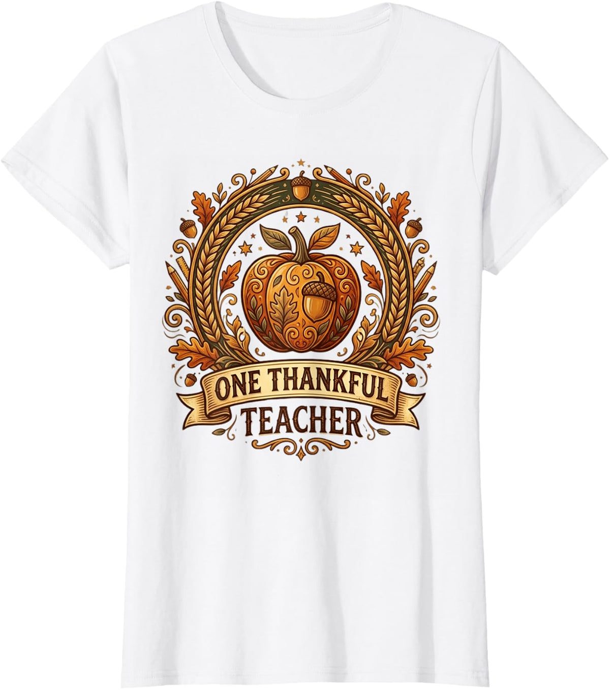 Cool One Thankful Teacher Thanksgiving Apple Autumn Design T-Shirt - White