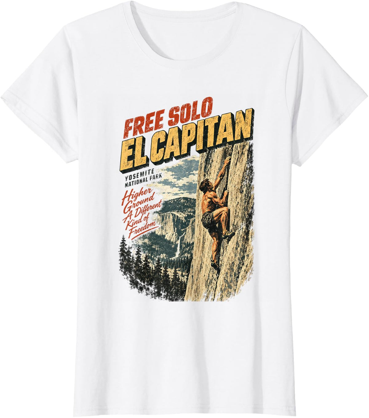 Vintage Free Solo El Capitan Yosemite Rock Climbing T-Shirt - White