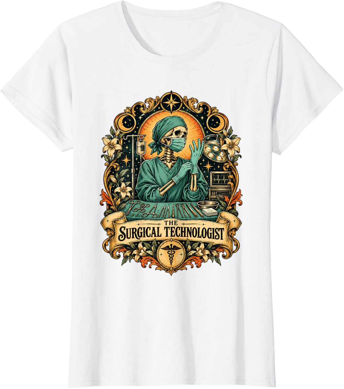 Surgical Technologist Tarot Skeleton Surgical Technician T-Shirt - White