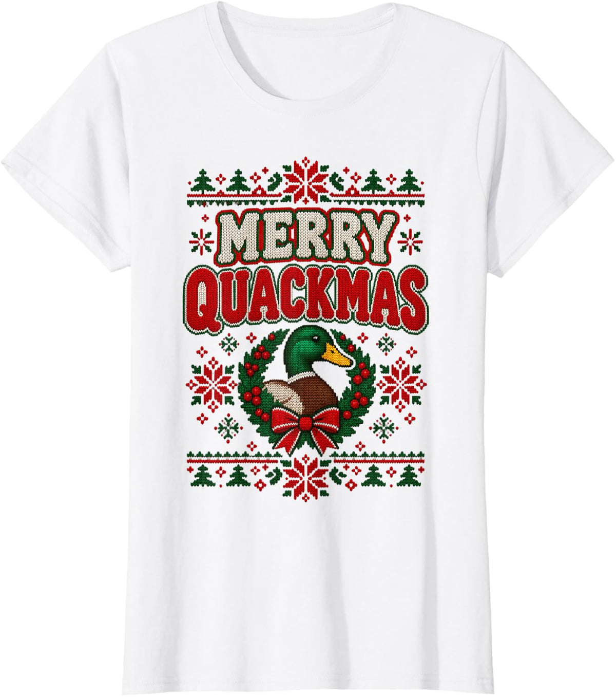 Merry Quackmas Duck Hunting Ugly Christmas Sweater T-Shirt - White
