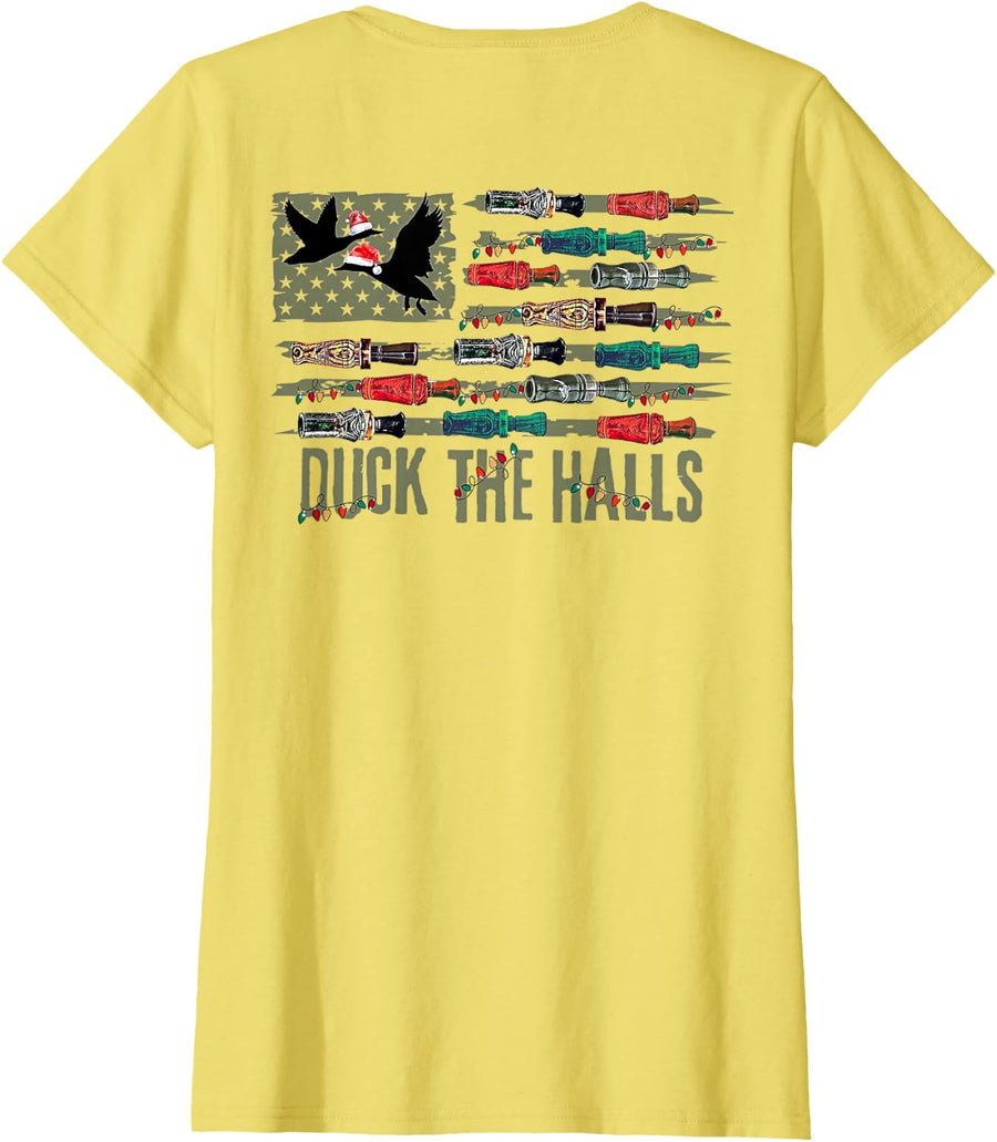 Duck the Halls Christmas Funny Christmas Duck Hunting T-Shirt - Lemon Yellow