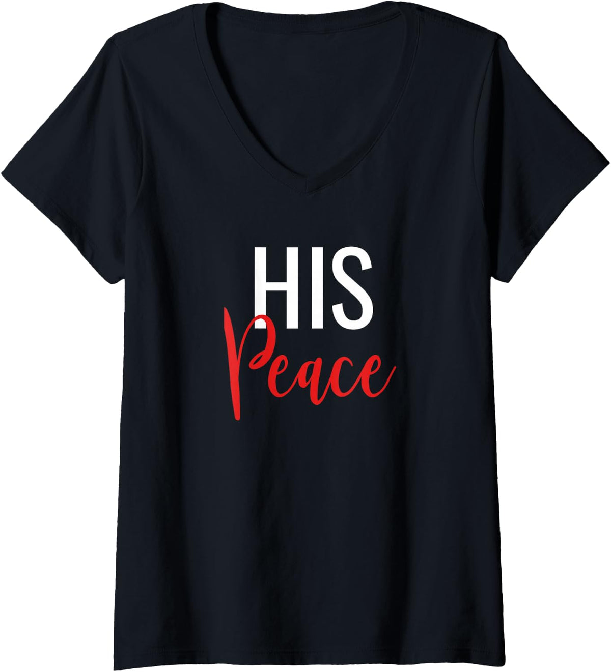 Womens Her Rock His Peace Matching Couples V-Neck T-Shirt - Black
