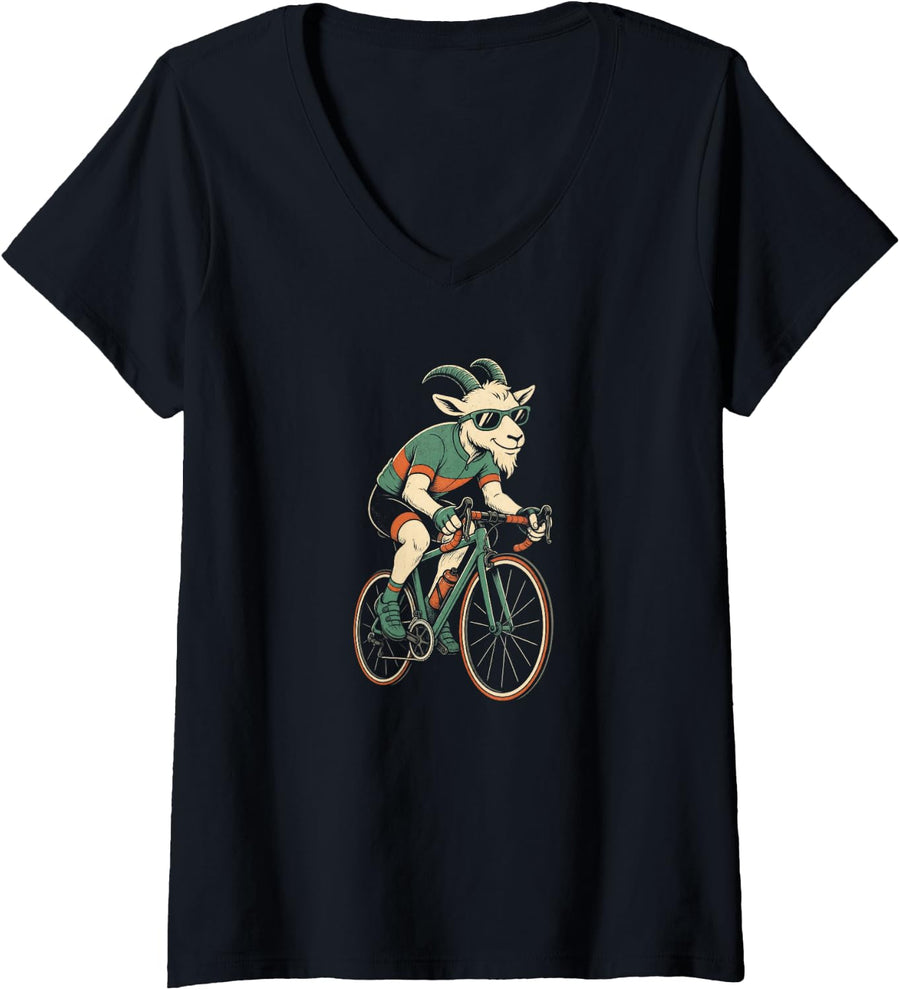 Women's Road Cycling Goat Mountain Stage Cyclist Men Women V-Neck T-Shirt - Black