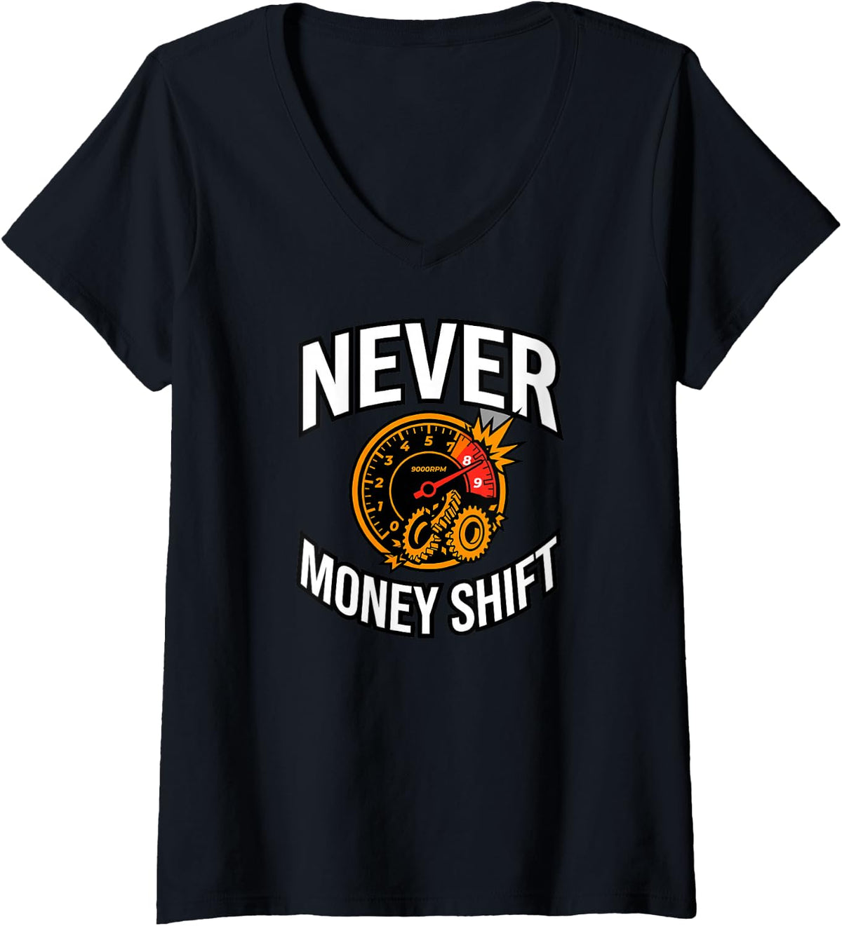 Women's Manual Transmission Never Money Shift V-Neck T-Shirt - Black