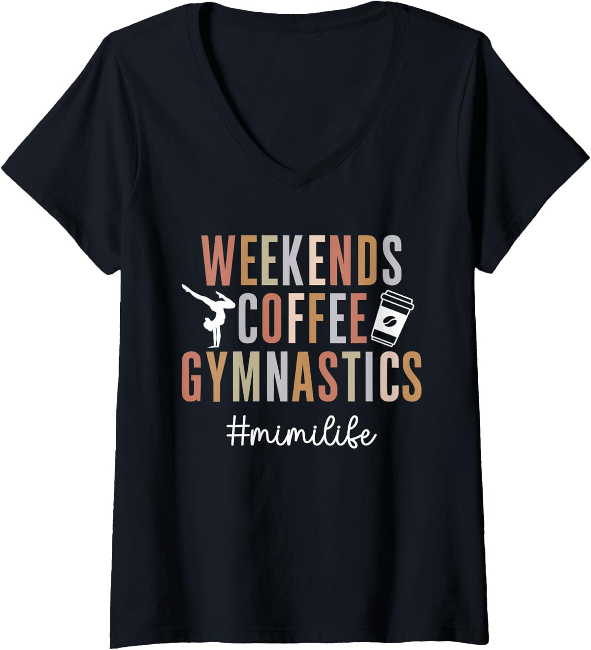 Women's Weekends Coffee Gymnastics Mimi of A Gymnast Mimi Grandma V-Neck T-Shirt - Black