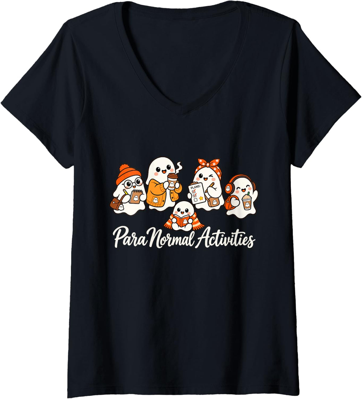 Women's para Normal Activities Ghosts SPED Teacher Fall Halloween V-Neck T-Shirt - Black