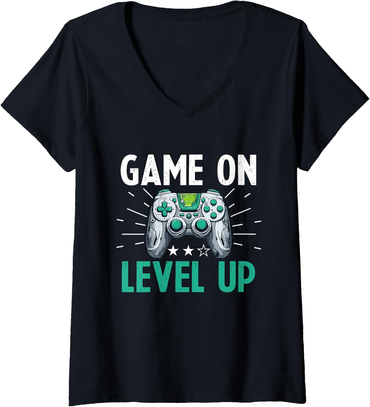 Womens Gamer Gaming Game On, Level Up V-Neck T-Shirt - Black