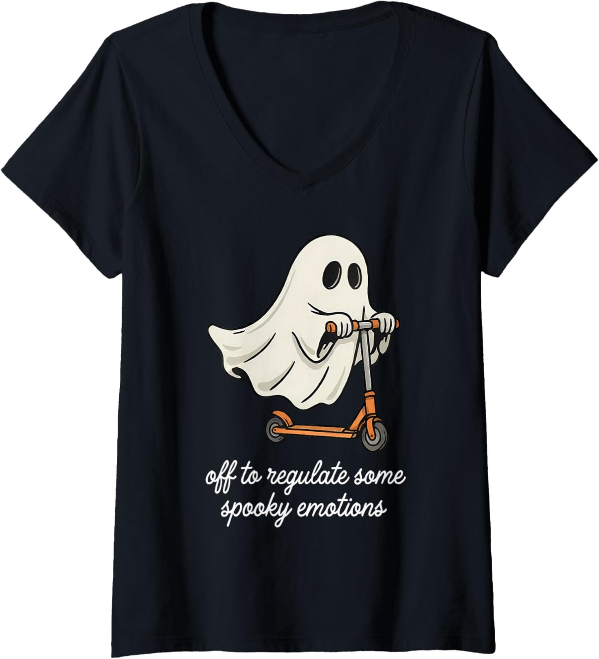 Women's Therapist Off to Regulate Some Spooky Emotions Halloween V-Neck T-Shirt - Black