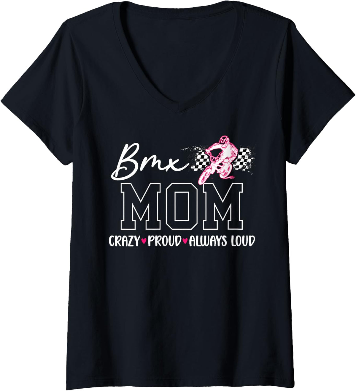 Women's Crazy Proud BMX Mom of A BMX Rider Mom BMX Mama BMX Mother V-Neck T-Shirt - Black