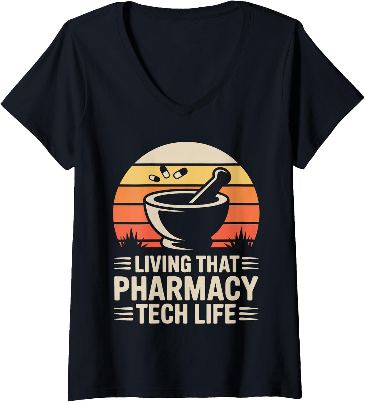 Women's Living that Pharmacy Tech Life Funny Pharmacy Technician V-Neck T-Shirt - Black