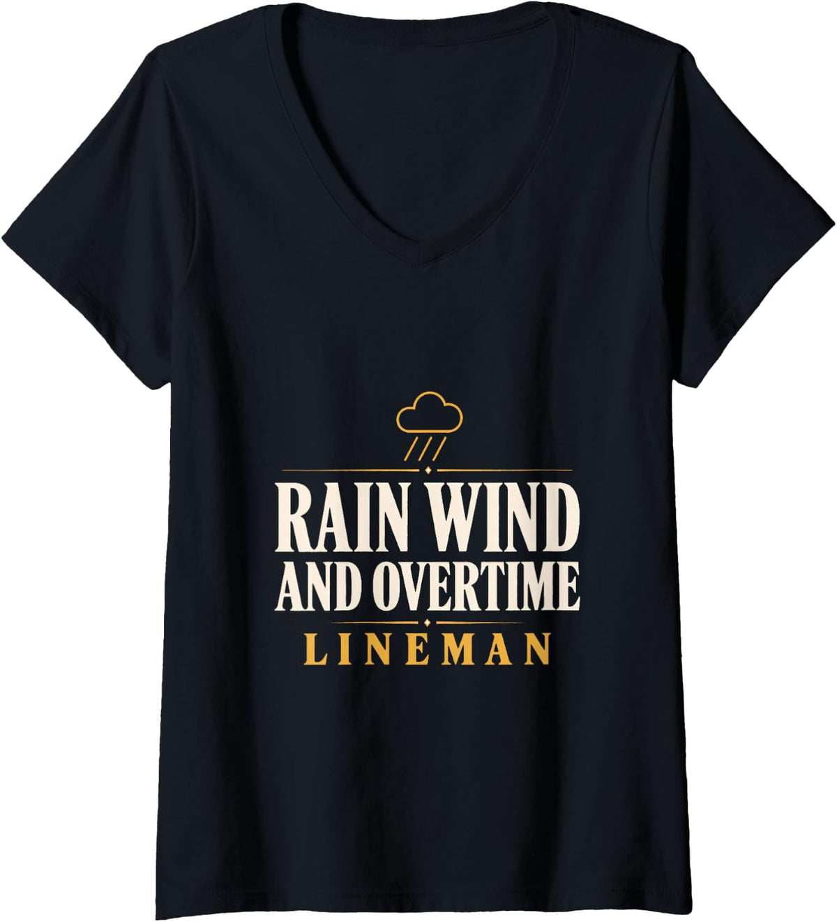 Women's Rain Wind and Overtime Lineman Storm Work Bad Weather V-Neck T-Shirt - Black