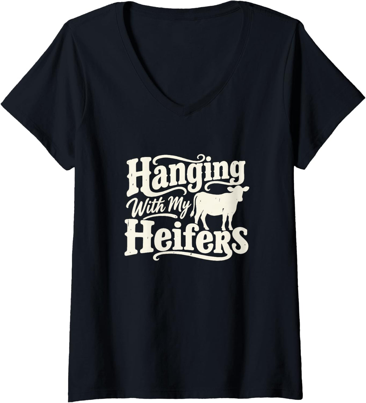 Women's Cow Lover Funny Farm Animals Rancher Heifer Humor V-Neck T-Shirt - Black