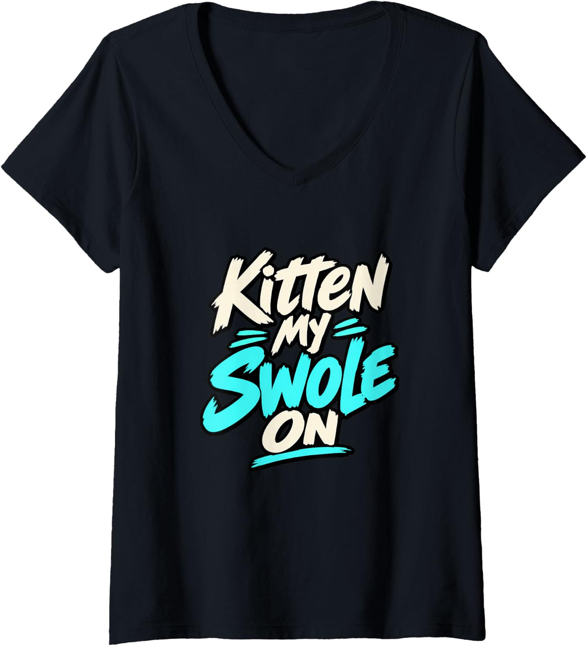 Women's Cat Weightlifting Kitten My Swole On Gym Workout V-Neck T-Shirt - Black