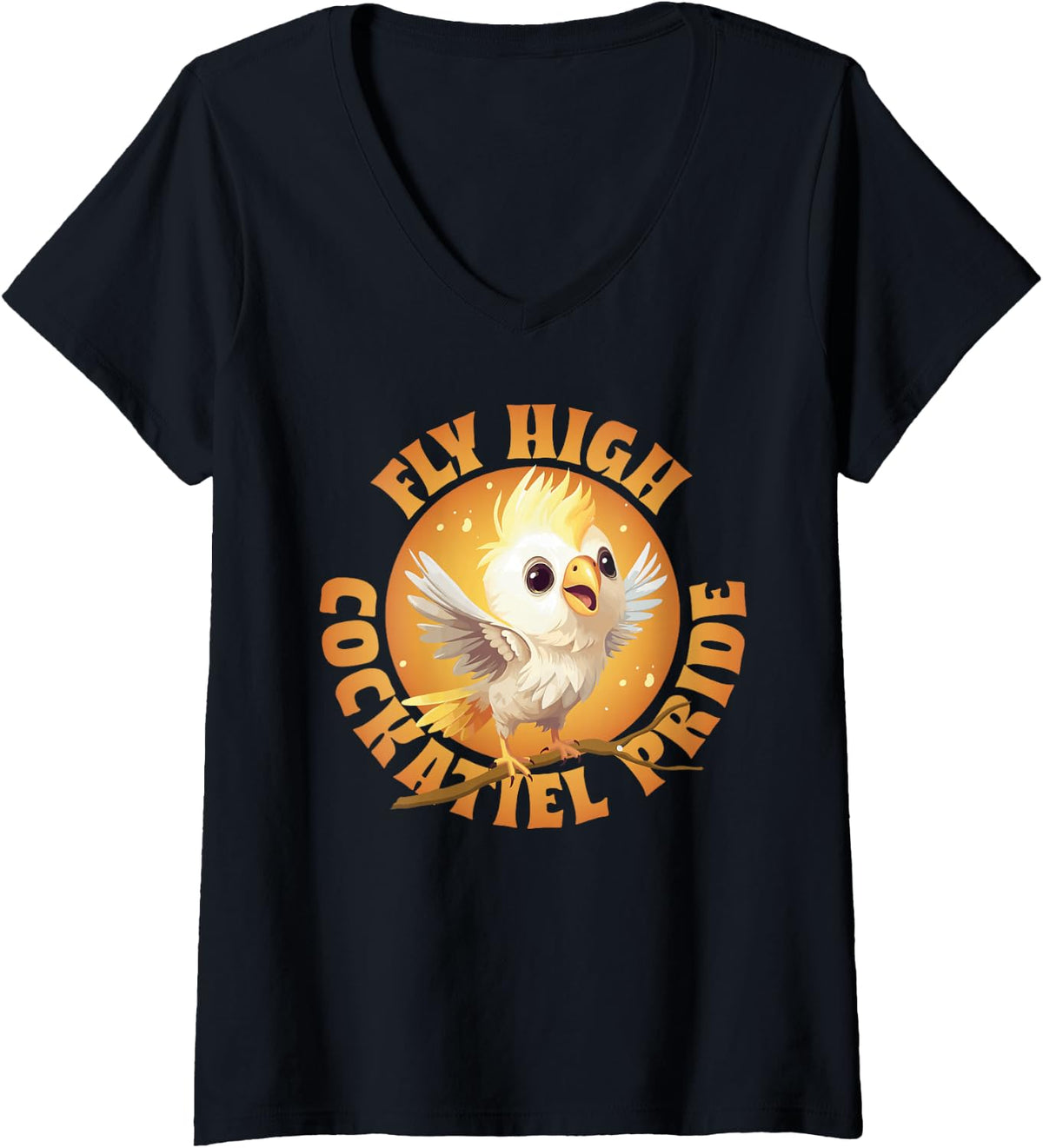 Women's Fly High, Cockatiel Pride V-Neck T-Shirt - Black